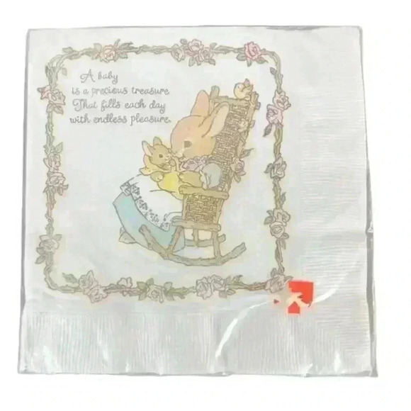 Vintage New In Package Hallmark Stork Baby Shower Napkins 16 Count 13”x13” - Picture 1 of 5